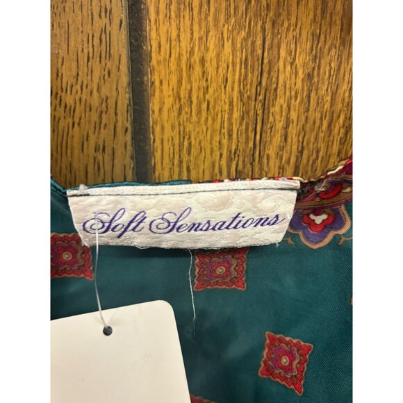 Soft Sensations Girls L Green/Red Floral Satin Open Cardigan - Picture 3 of 3